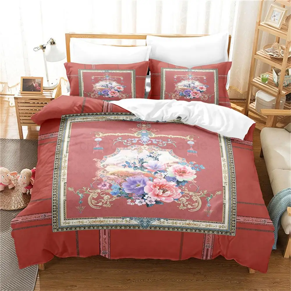 

Vintage Red Floral Duvet Cover Bohemian Mandala Bedding Set Microfiber Exotic Flower Comforter Cover for Girls Teen Gift Decor