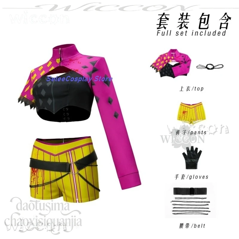 Anime Cosplay Costumes DBD Mina Punk Y2K Battle Suit Coat + Shorts + Belt + Gloves + Purple Wigs, Halloween view 4