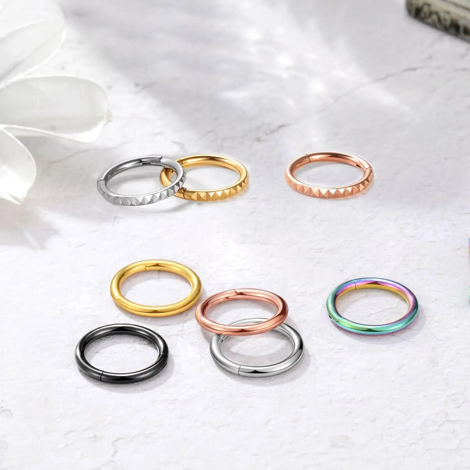 Pyramid Hinged Nose Ring Hoop in Titanium
