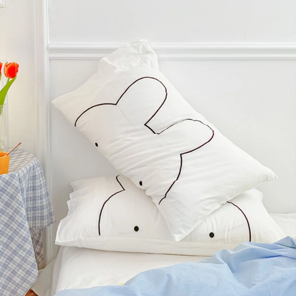 Cute Miffy Kawaii Pillowcase Lovely Embroidered Pillowcase Pure White Cotton Comfortable Soft Pillowcase Christmas Birthday Gift