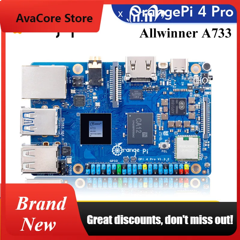 AvaCoreOrange Pi 4 Pro 4GB LPDDR5 + Power Supply Development Board Allwinner A733 Chip 3Tops NPU Wi-Fi6.0+BT5.4 M.2 M-Key Slot