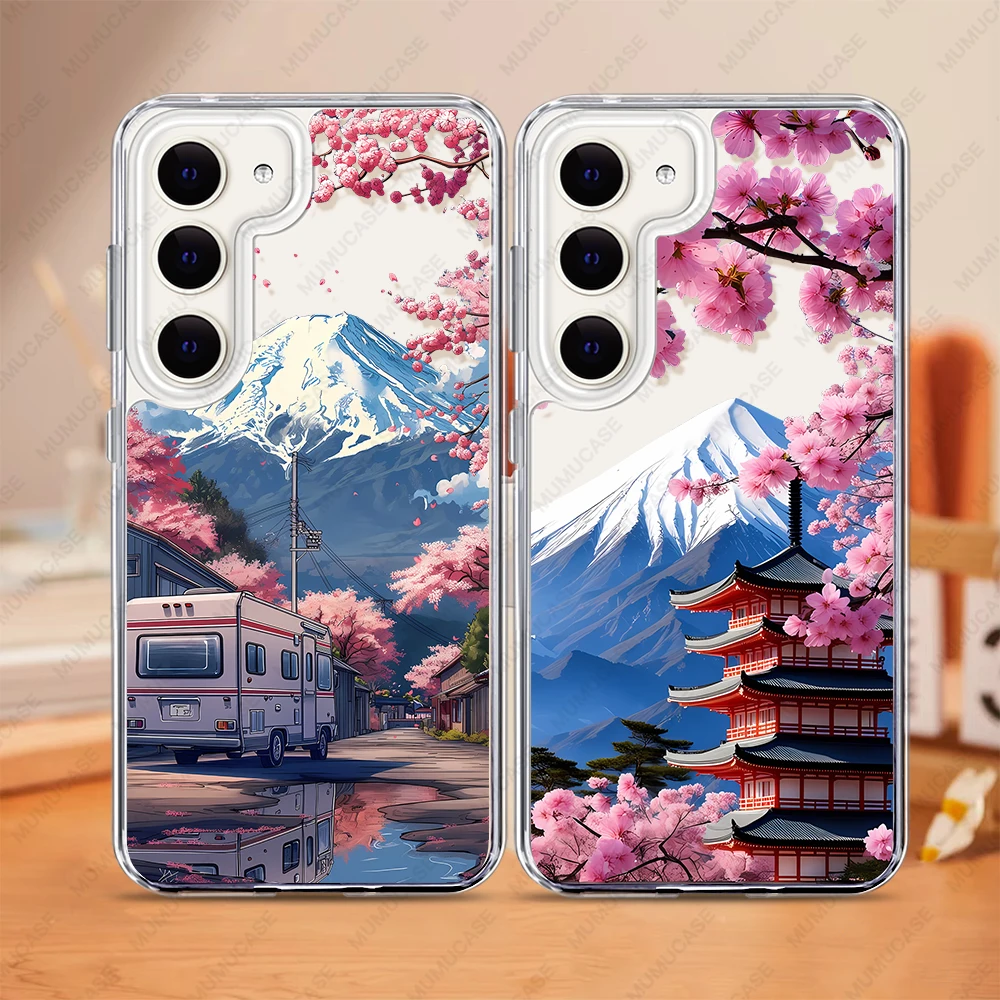 PC 및 TPU 보호 케이스, 삼성 갤럭시 S24 S23 울트라 A15 A34 A35 A53 A54 A55 용 충격 방지 범퍼 커버, 일본 풍경, 2 in 1