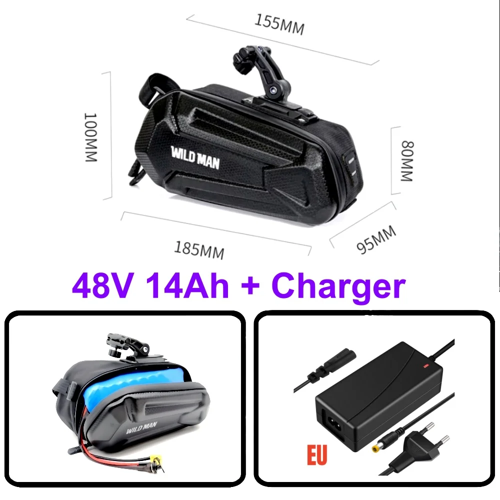 Universal Bike Battery 60V 52V 48V 36V High Capacity 6Ah 8Ah 10Ah 12Ah 18Ah, Waterproof Li-ion Pack with Charger & Bag image 3