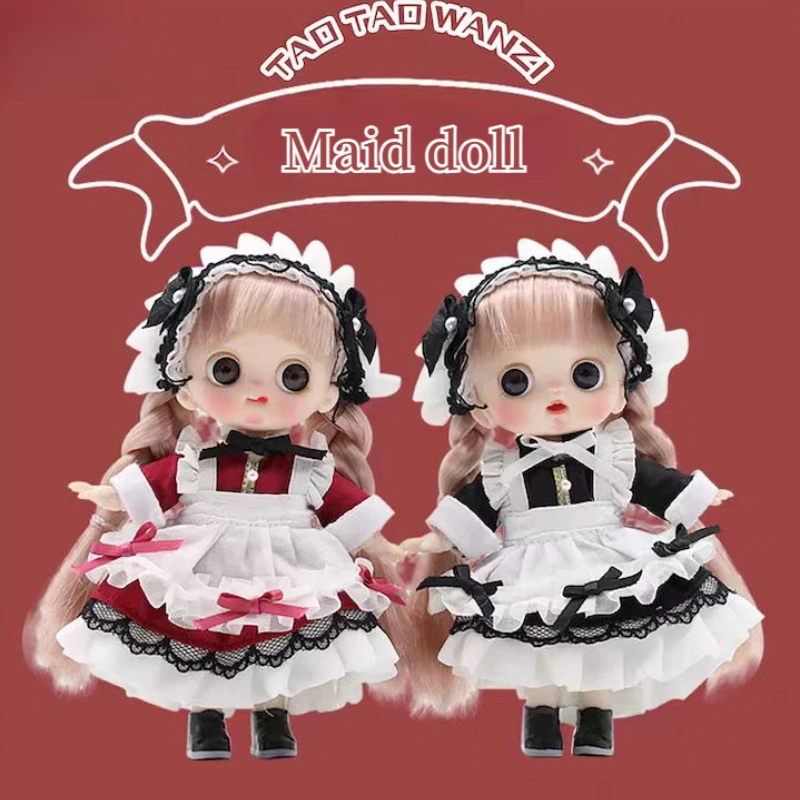 14cm Original Cute BJD Dolls 5.5 Inch Maid Cosplay Doll DIY Toys with Clothes Outfit Shoes Wig Hair Makeup Best for Kids Girls