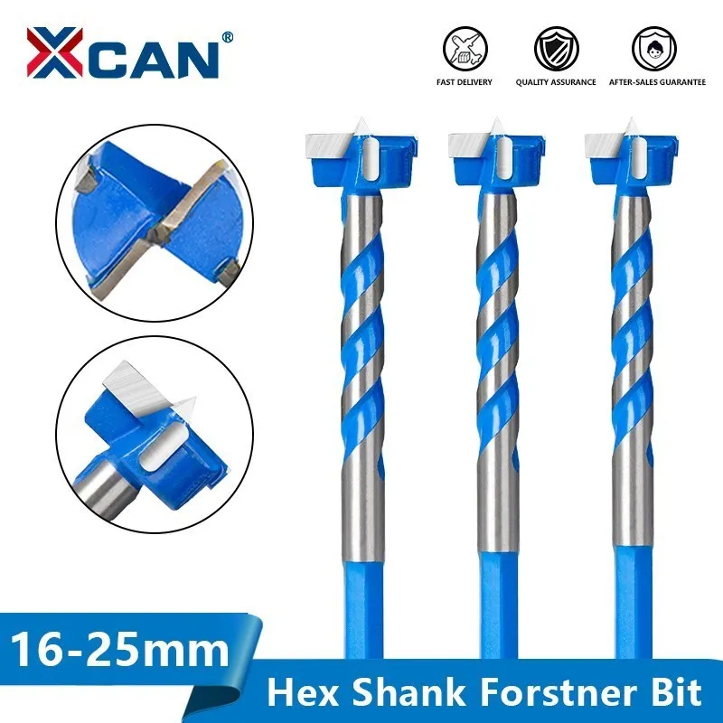 XCAN Drill Bit 16-25mm Hex Shank Forstner Drill Bit Hinge Hole Self-centering Cutter Spiral Flute Wood Hole Saw Drilling 