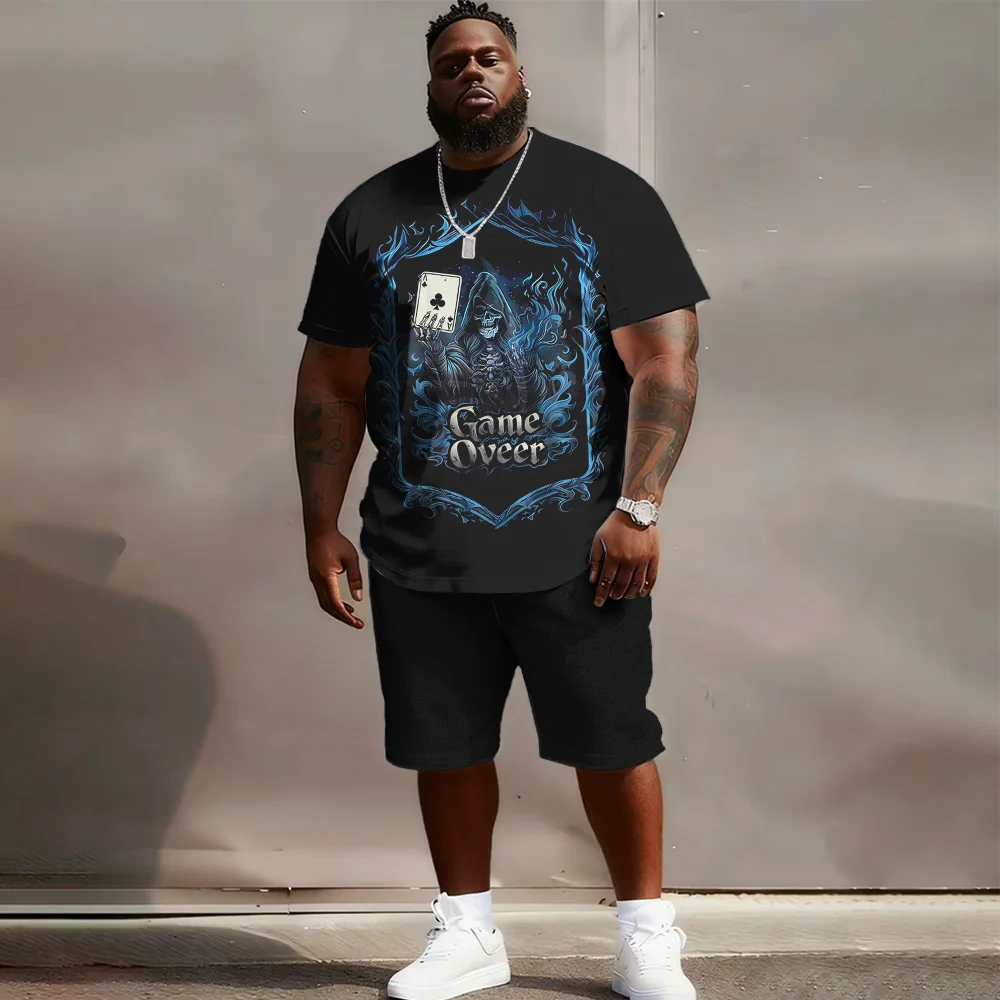 

S-9xl plus size Men's Fun Text Short Sleeve Set: Modern Chill - 2-Piece Big & Tall Cut, Skin-Friendly Fabric,