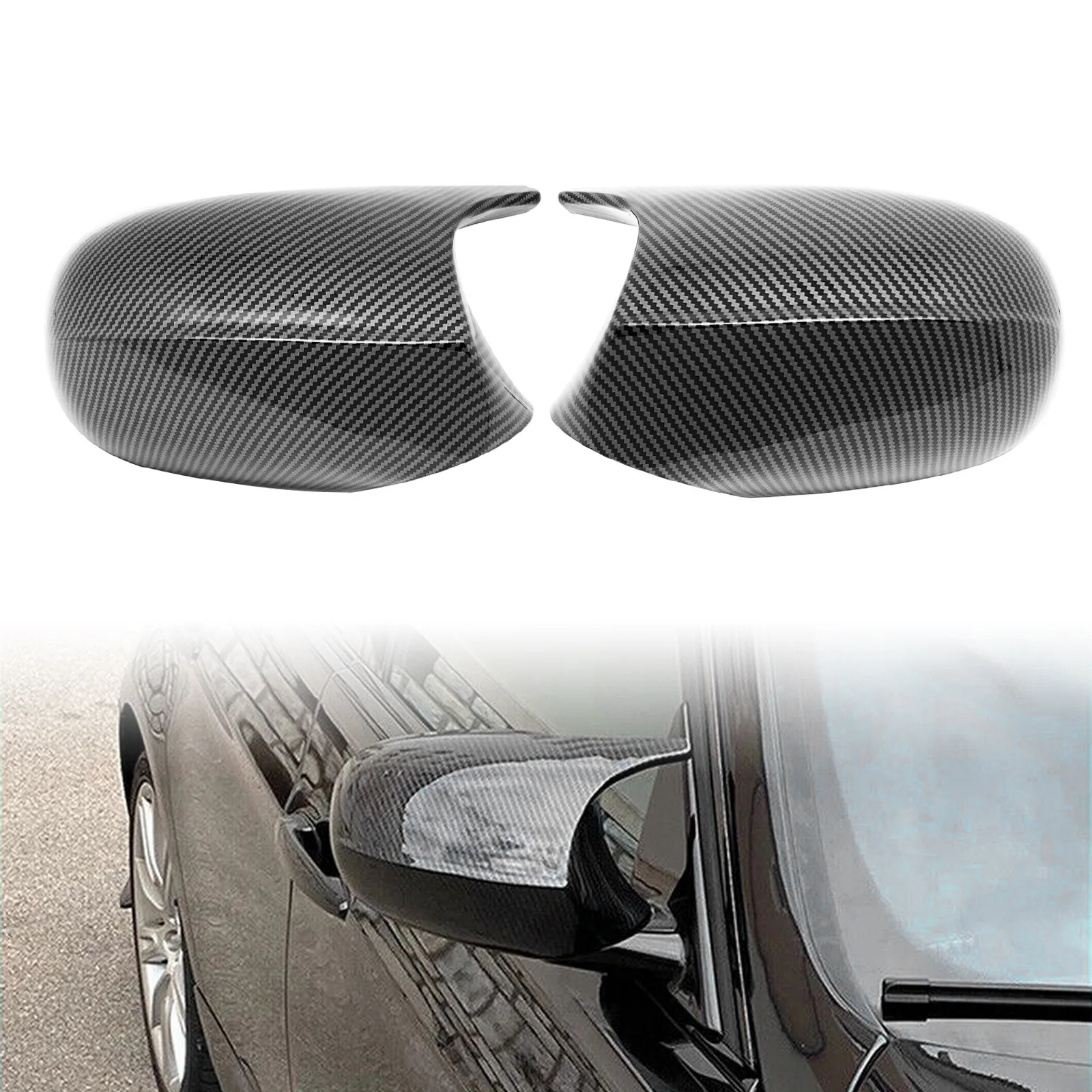 

ANGRONG 2x Wing Side Mirror Cover Cap Carbon Fiber Style For BMW E81 E90 E91 E92 E93 LCI