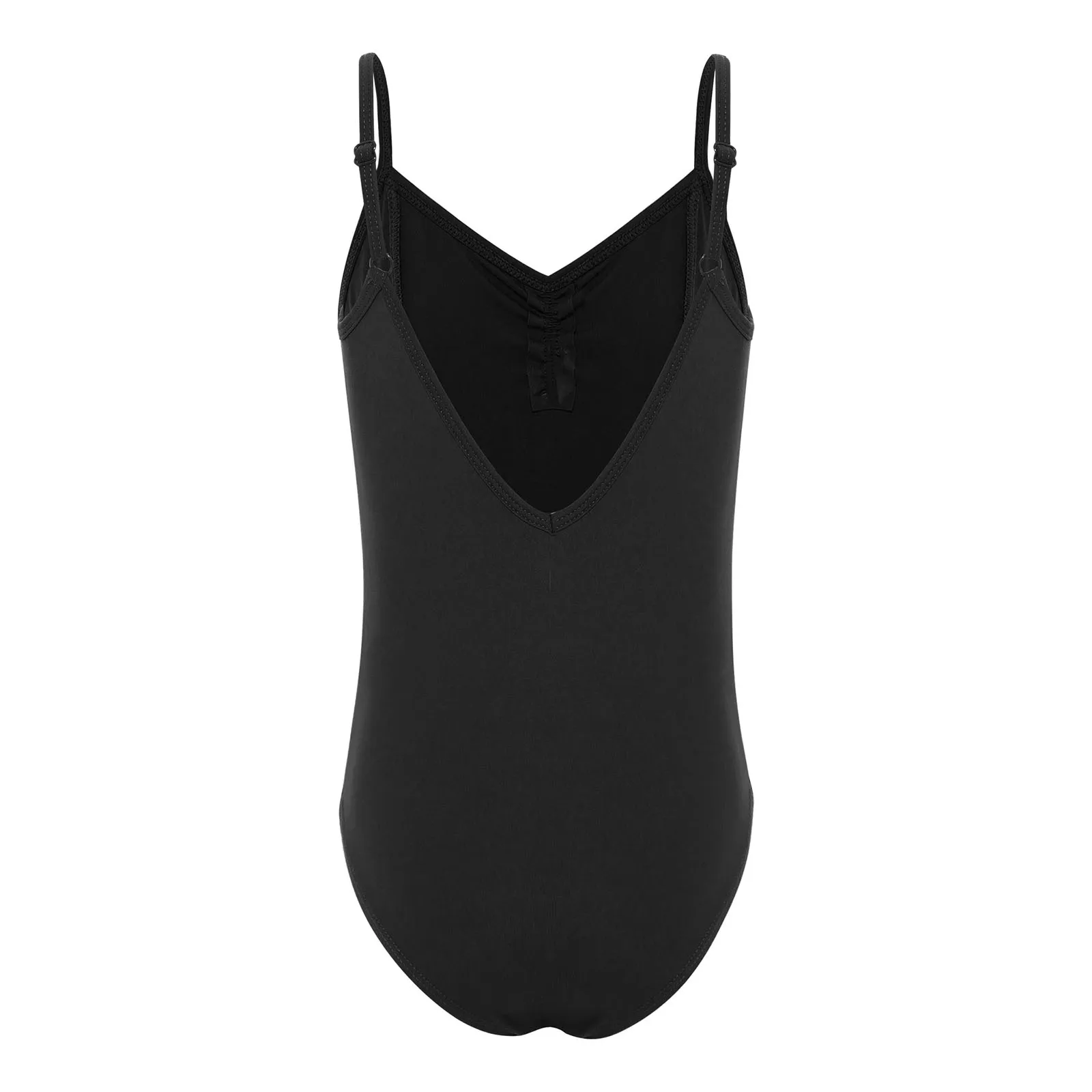 Costume da ginnastica per danza classica per bambina, senza maniche, regolabile, con spalline per spaghetti, body con volant sul davanti per spettacoli di pratica