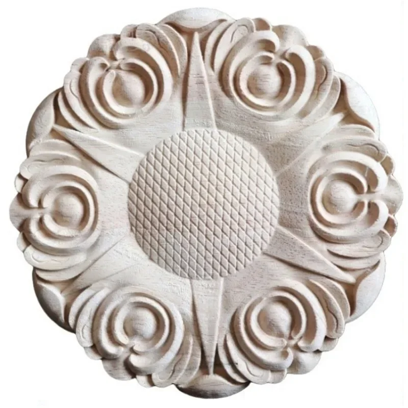 6cm-40cm Round Wood Carving Applique Oak Wood Furniture Decorative Mouldings Decal Cabinet Door Wood Figurine Craft Flower Board