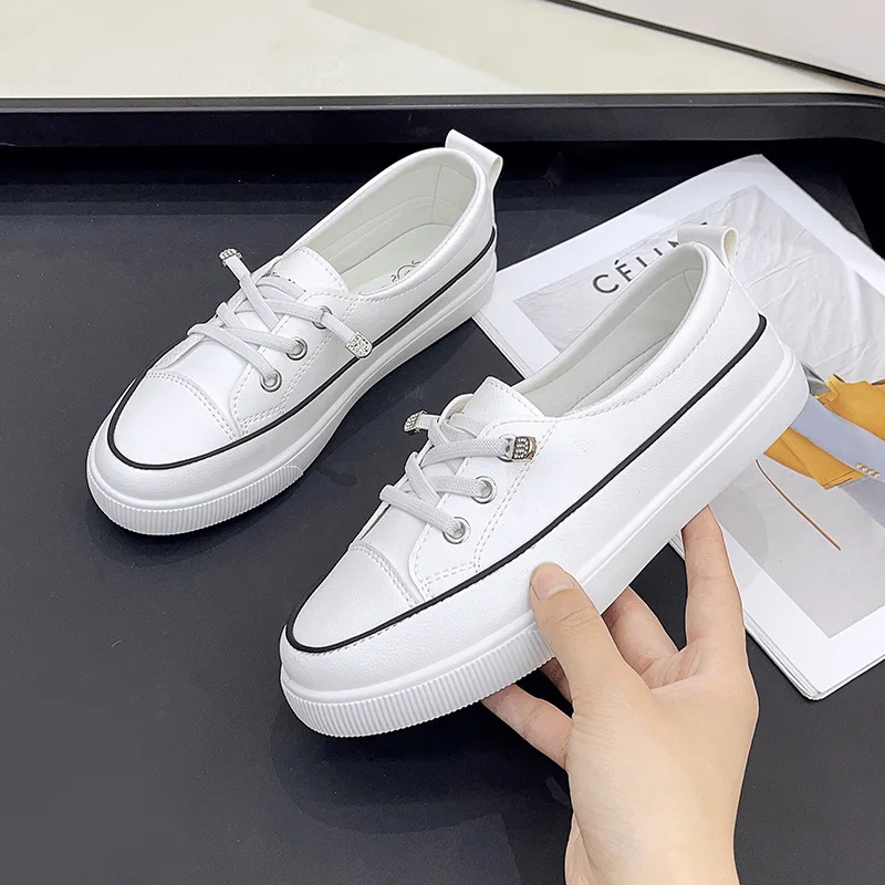 White Board Shoes Women's Spring Summer 2024New Flat Bottom Shallow Casual Sneakers Slip on Student Sports Walking Shoes Zapatos