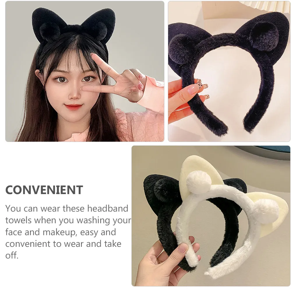 2Pcs Cat Ears Hairband Soft Round Edge Elastic Hoop for Sensitive Skin Face Washing Makeup Application Hairstyle Protection
