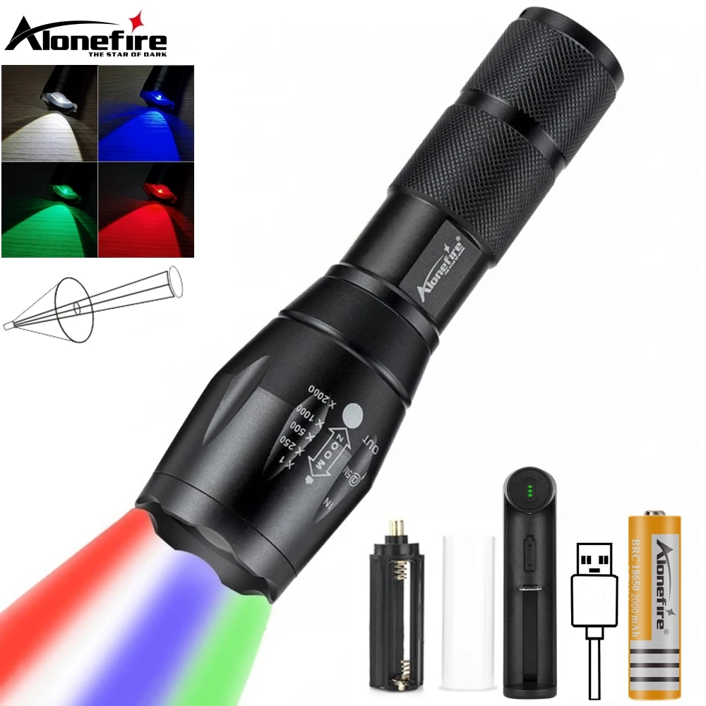 Zoom 4 w 1 wielokolorowa latarka LED czerwony niebieski zielony biały lampa przenośna Outdoor Camping polowanie fotografia Selfie latarka turystyczna