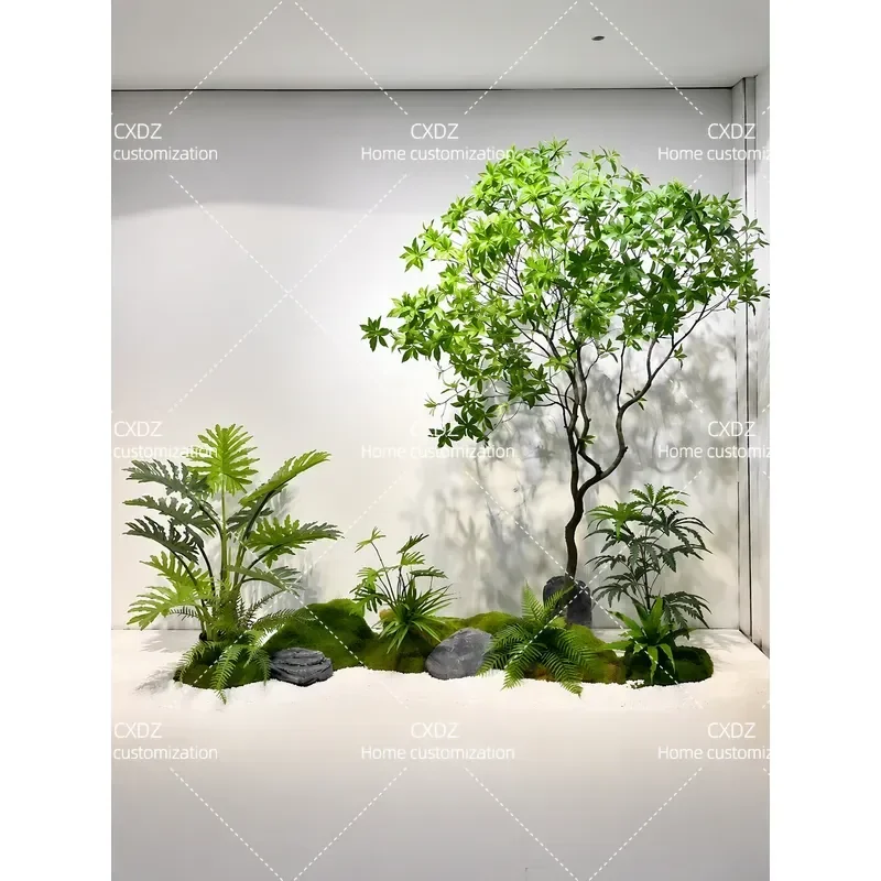 Simulated horse drunken wood landscaping plant decoration under the stairs False tree entry Indoor landscape Bionic green