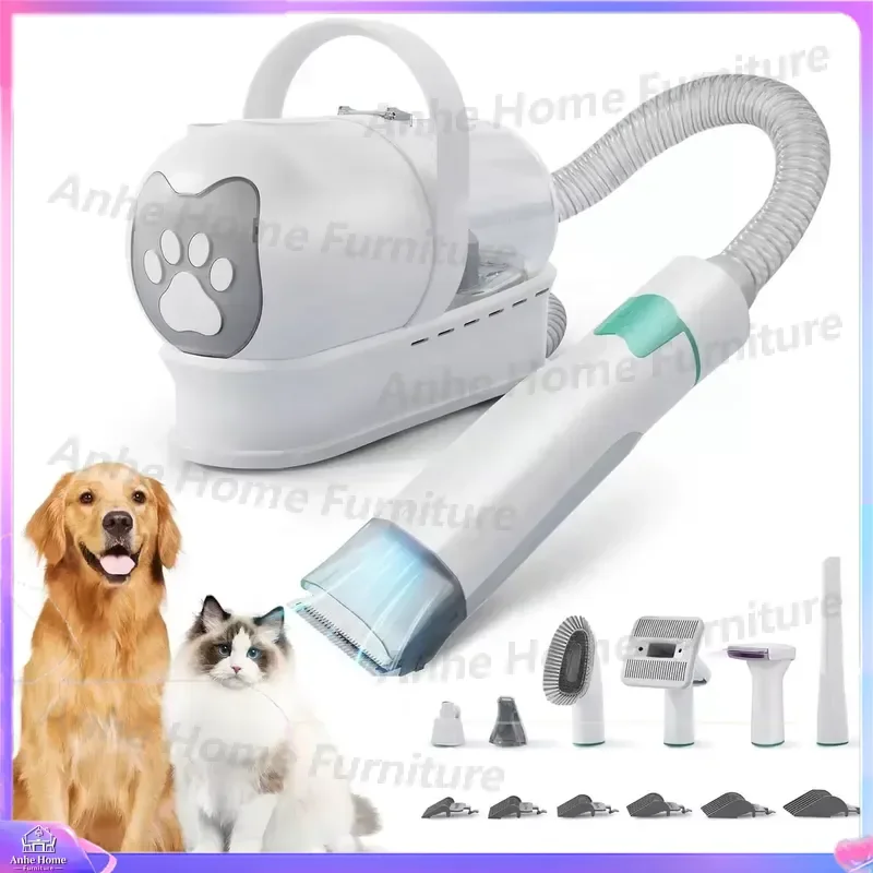 Pet Grooming Vacuum Kit 99 Percent Hair Suction Professional Dog Clippers Trimmer Scissors 7 in 1 Tools Low Noise Cat