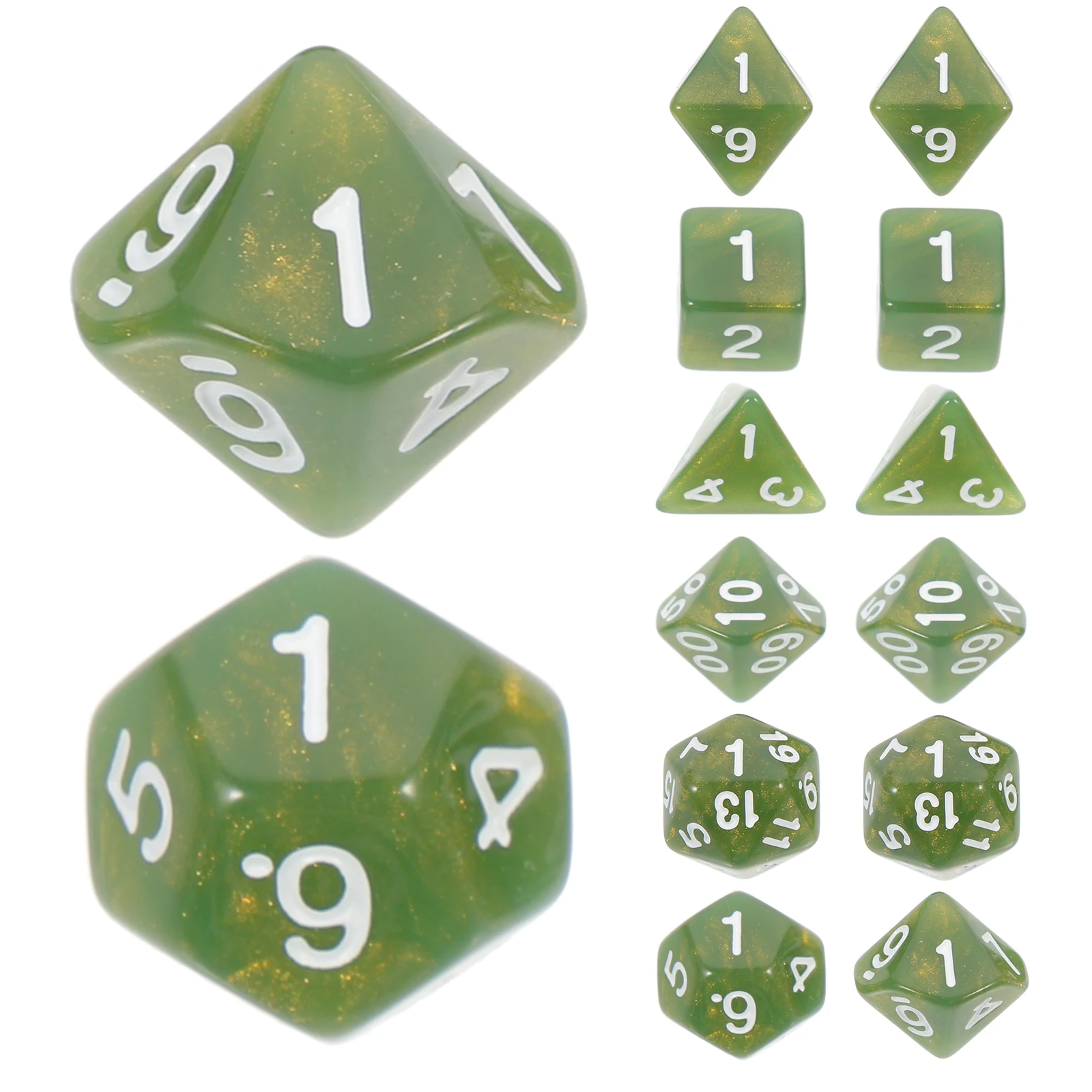 2 sets veelzijdige grote genummerde groene standaard 10-zijdige dobbelstenen party game accessoires acryl prop bordspellen set