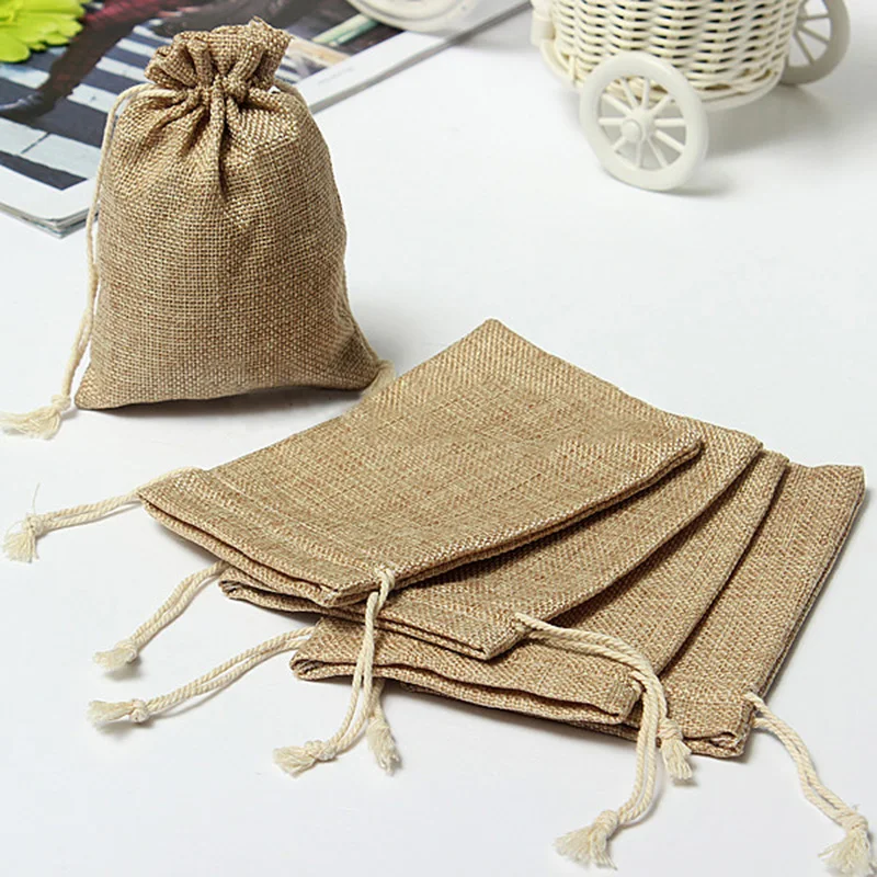 Mini Burlap Pouch Sack Drawstring Tie Bag Wedding Party Package Multifunctional Storage Bag