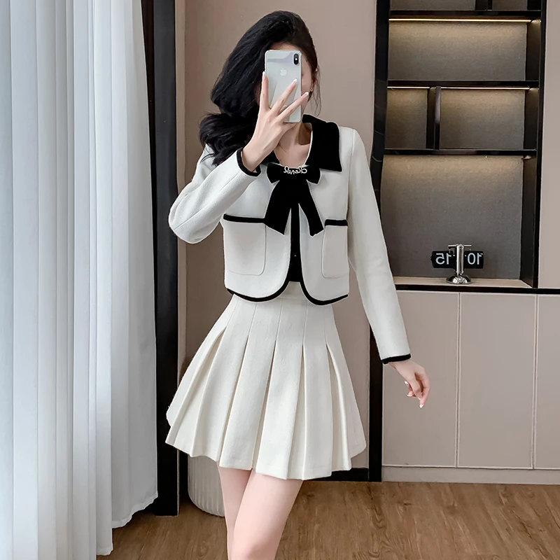 

UNXX High Quality French Small Fragrance Tweed 2 Piece Sets Womens Short Jackets + High Waist Skirt Two-piece Set Female Clothes