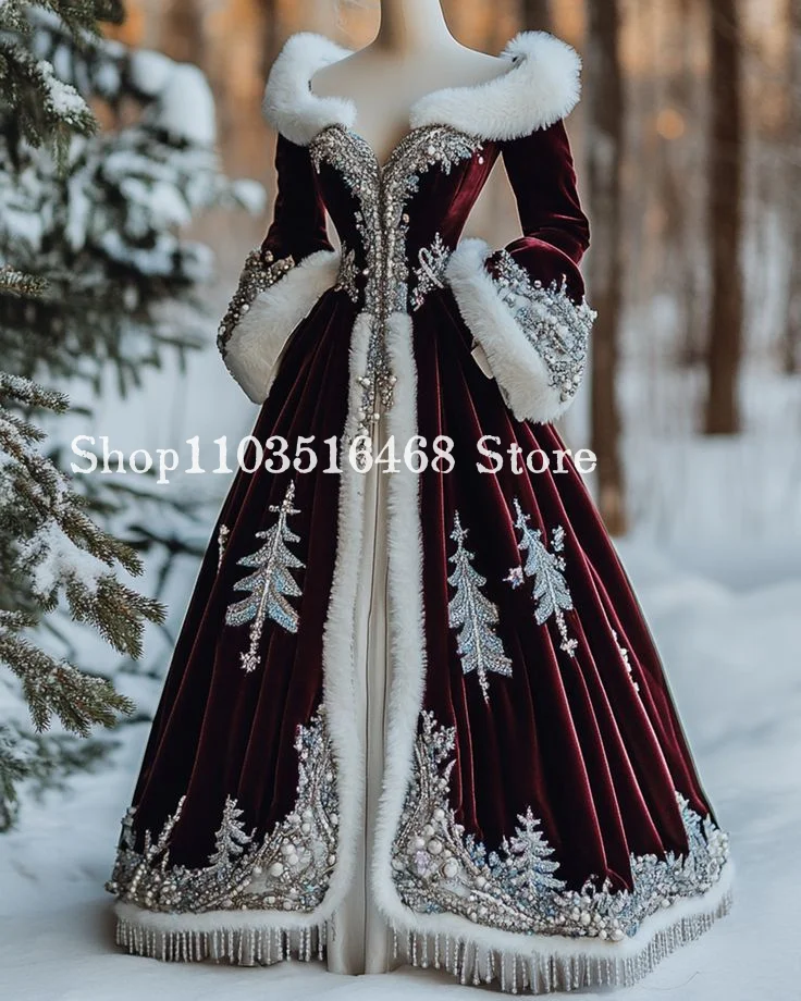 Schulterfreies Glamouröses Edelstein-Samt-Abendkleid Maßgeschneidertes Weihnachtsparty-Kleid Kleid für Besondere Anlässe Festliches Kostüm 2026