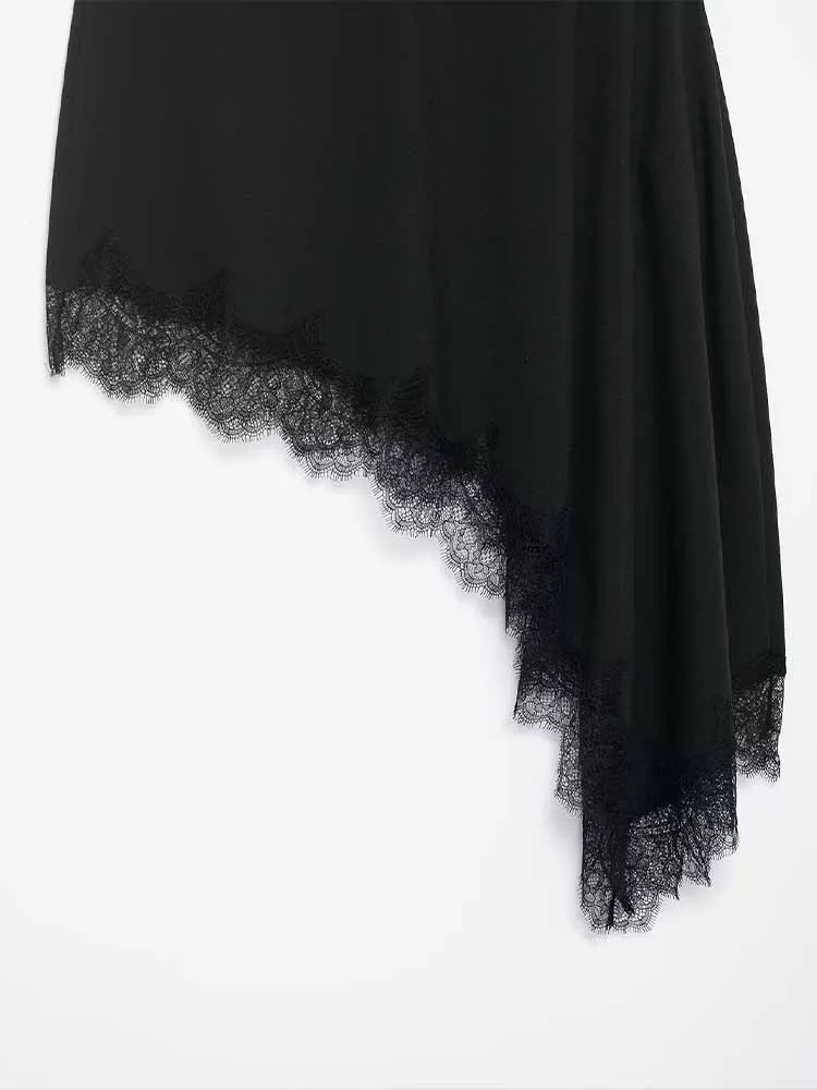 유럽과 미국 스타일의 겨울 신상 여성 패션 심플 캐주얼 다용도 슬림핏 비대칭 레이스 미디 스커트