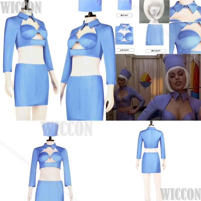 

Airline Stewardess Fifth Movie Element Cosplay Purple Blue Dress Y2K Suit Sexy Girl Women White Wig Carnival Festival Customized