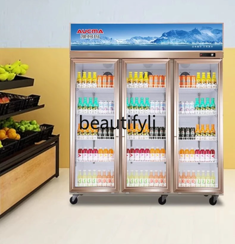 

LSC-1020D Refrigerated Double Door Display Cabinet Fresh Vertical Commercial Beverage Beer Freezer