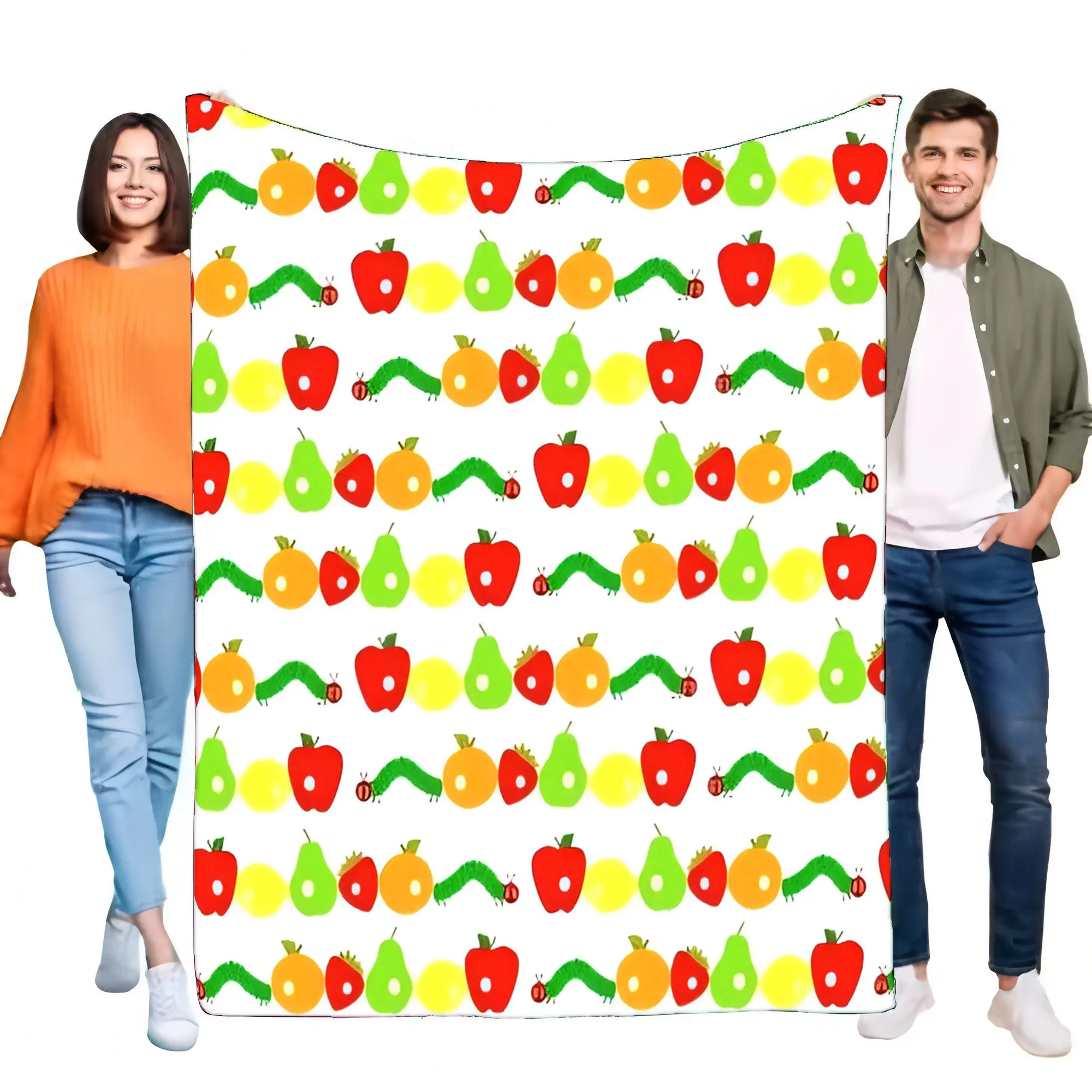 The Very Hungry Caterpillar Soft Plush Throw Blanket for Kids Adults, Cozy Warm Cartoon Fruit Worm Design Bed Sofa Home Decor Gi