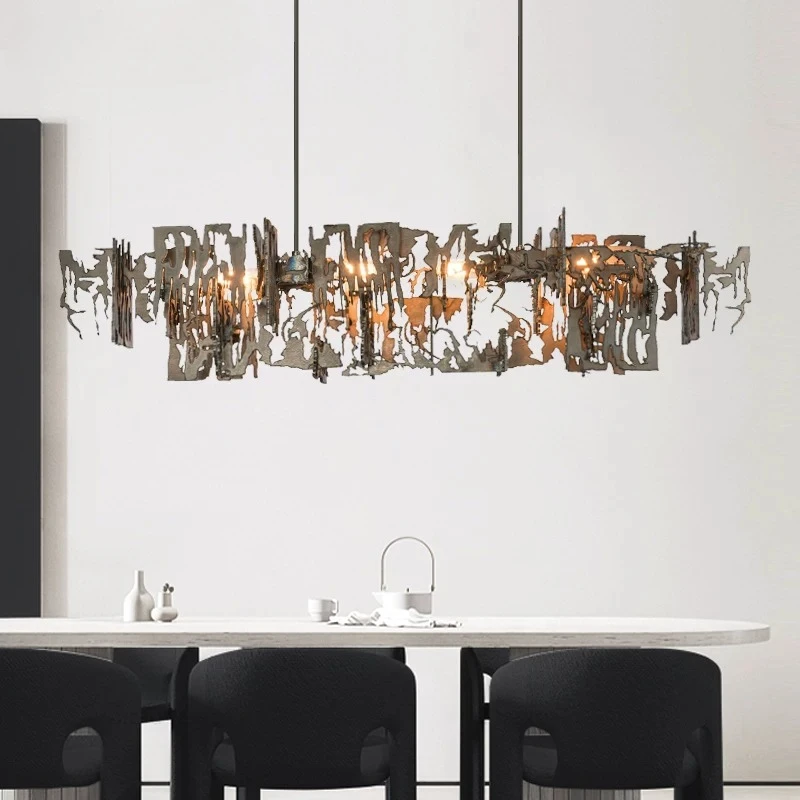 Modern Abstract Metal Chandelier Sculptural Linear Pendant Light Irregular Artistic Cutout Hanging Lamp for Dining Room Kitchen