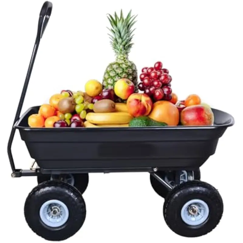 Heavy Duty 600 Lb Dump Cart with 180° Rotating Handle • 10 Inch Pneumatic Tires for All Terrain • Rust Resistant Steel Frame • Q