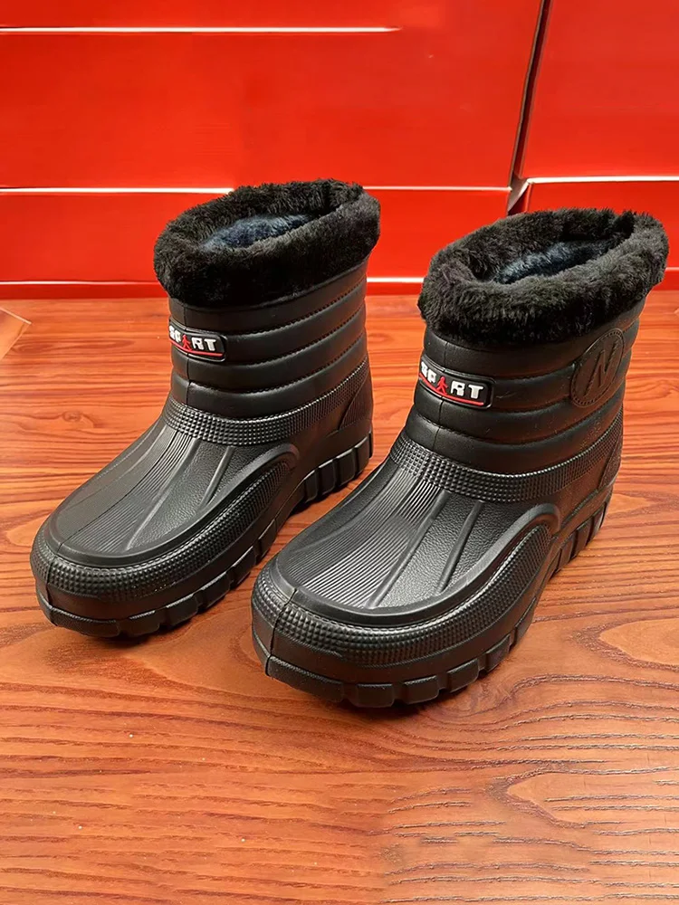 Men\'s Winter Thickened Waterproof Snow Boots Cotton Shoes for Elderly Warm Casual round Toe Flat Heel High Top Work Boots