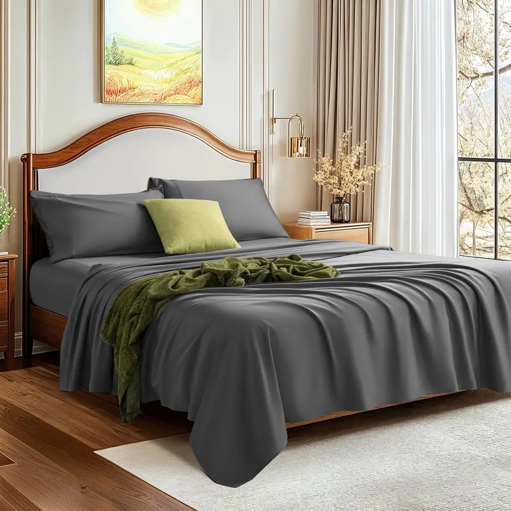 Luxurious 1500 Thread Count 100% Egyptian Cotton King Bedding Set with 16 Deep Pocket, 4-Piece in Gray