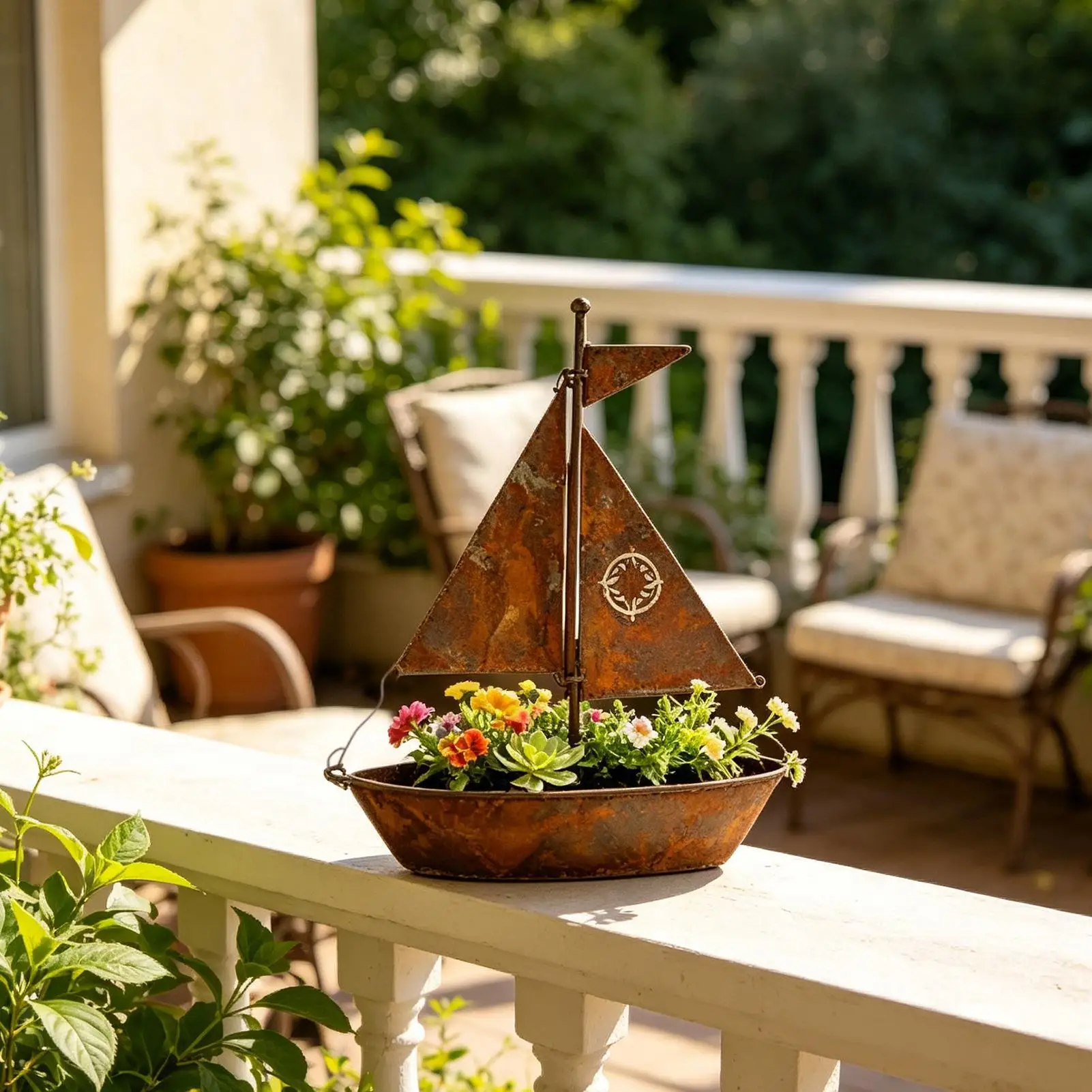 Boat Planter 3D Weather Proof Rustic Vintage Boat Handmade Decor Outdoor Garden Planters for Spring Home Farmhouse Pathway Party