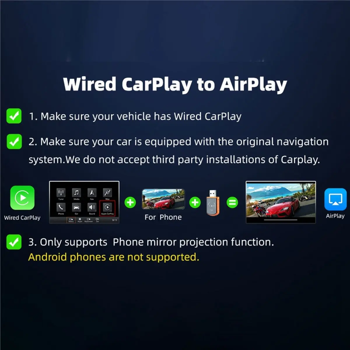 OKgood 4in1 Wireless CarPlay AI Smart Box BT5.2 Airplay/Mirror Link/Android Auto/Carplay USB Dongle Wired to Wireless Carplay