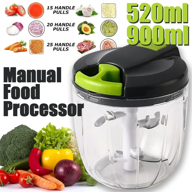 520ML/900ML Manual Food Processor Vegetable Chopper Portable Hand Pull String Garlic Mincer Onion Cutter for Veggies Fruits