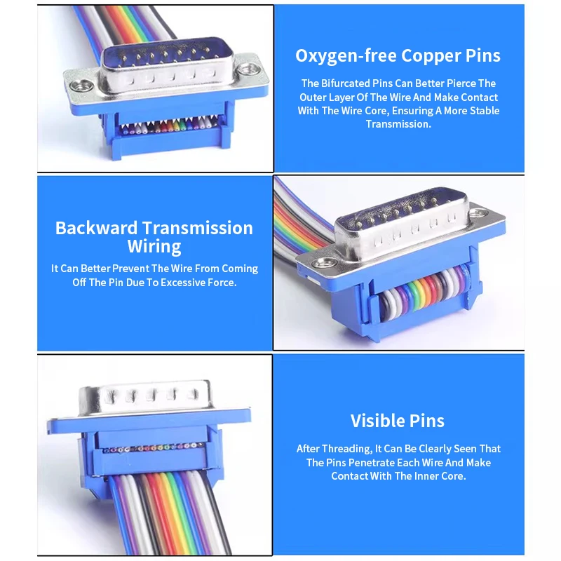 DB9 DB15 DB25 DB37 Ribbon Cable Crimp Connectors Solderless Serial Port DB 9-pin 15Pin 25/37P Crimp-type Male Female Connectors