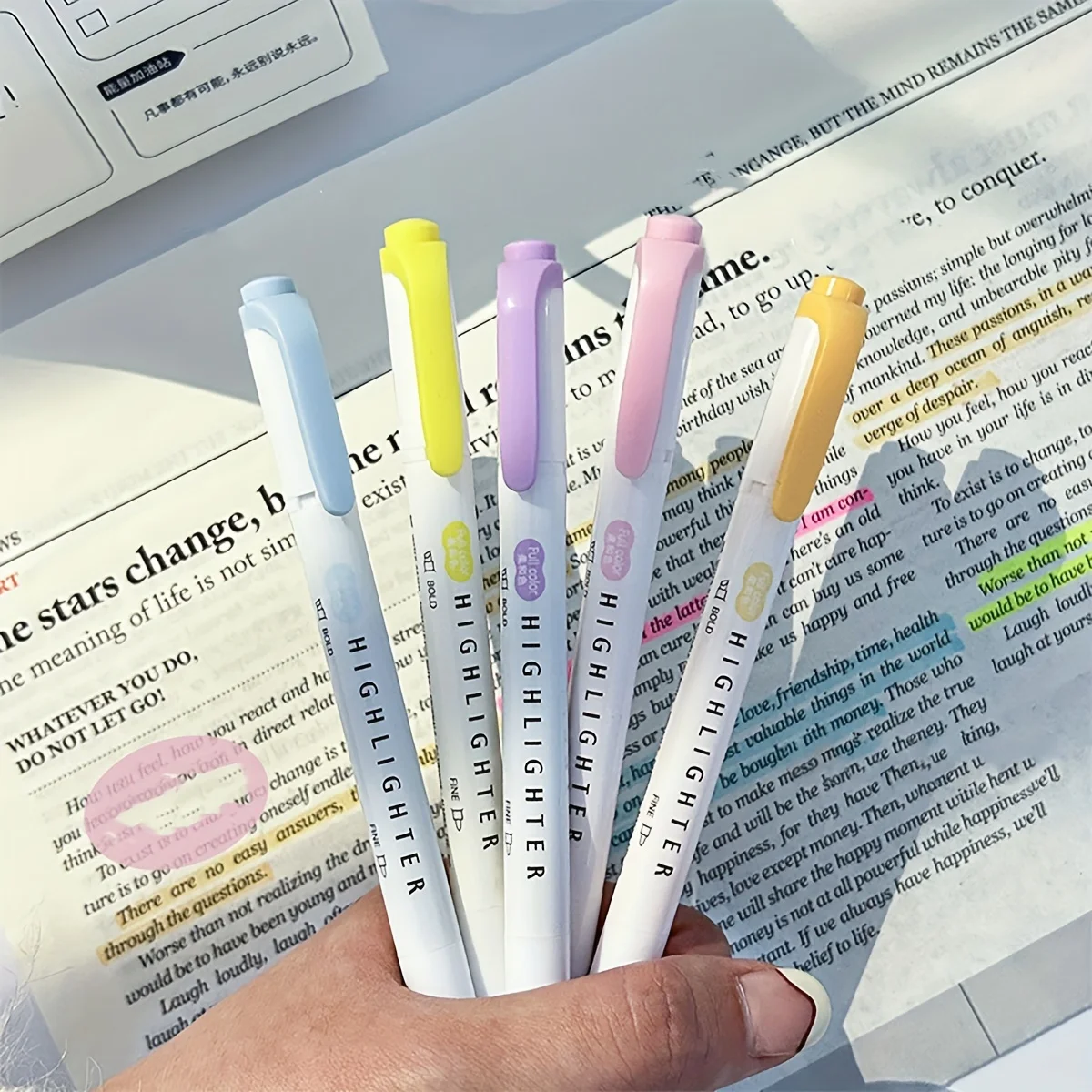 5/20 Highlighter Pastel berbagai warna, penanda Buku Injil ujung ganda, anlatihan warna tidak berdarah untuk perencana jurnal