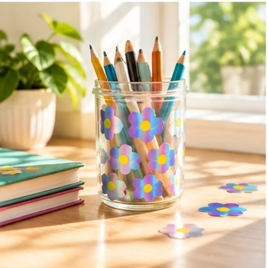 3 Rolls Waterproof Holographic Flower Stickers for Student Rewards, Classroom Motivation & Party Planners