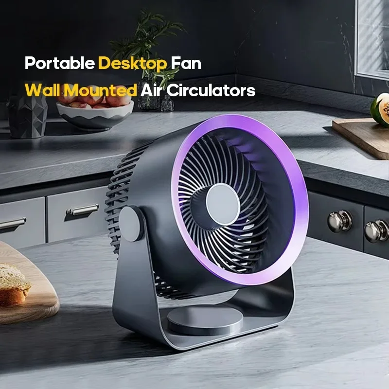 ポータブル空気循環ファン、多機能静音デスクトップファン、家庭用3-in-1デスクトップ-壁掛け-壁面取り付けパーソナルクールエアサーキュレーター