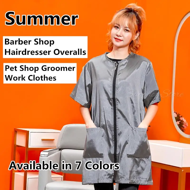 Summer Pet Shop Uniform Apron Waterproof and Breathable Work Clothes Anti-dust Beautician Apron Dog Cat Grooming G0623