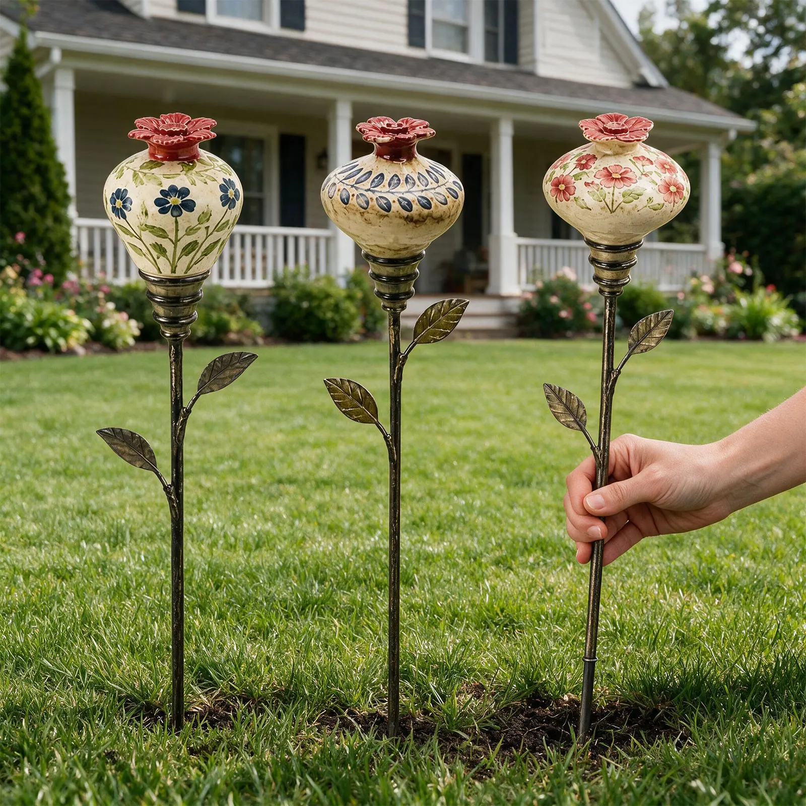 Metal Garden Stake Hummingbird Feeder Bee Watering Station Vintage Flower Design Rustic Farmhouse Outdoor Decor
