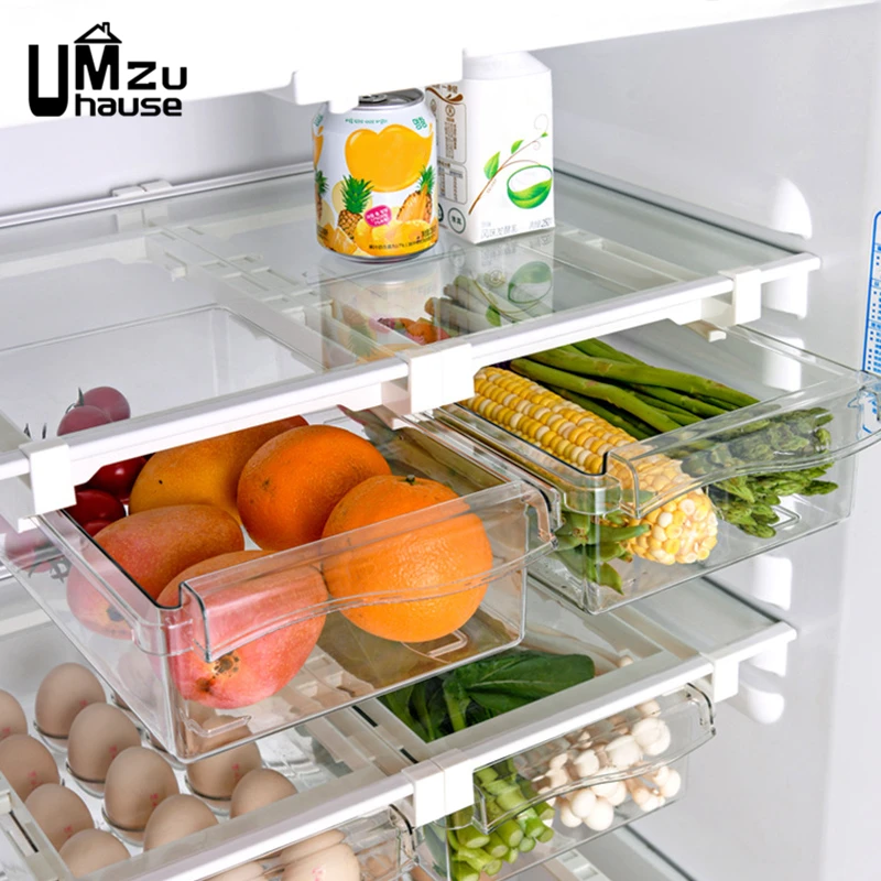 Fridge Drawer Box Vegetable Slide Tray Fruit Food Clear Storage Case Divided Holder Hanging Shelf Kitchen Refrigerator Organizer