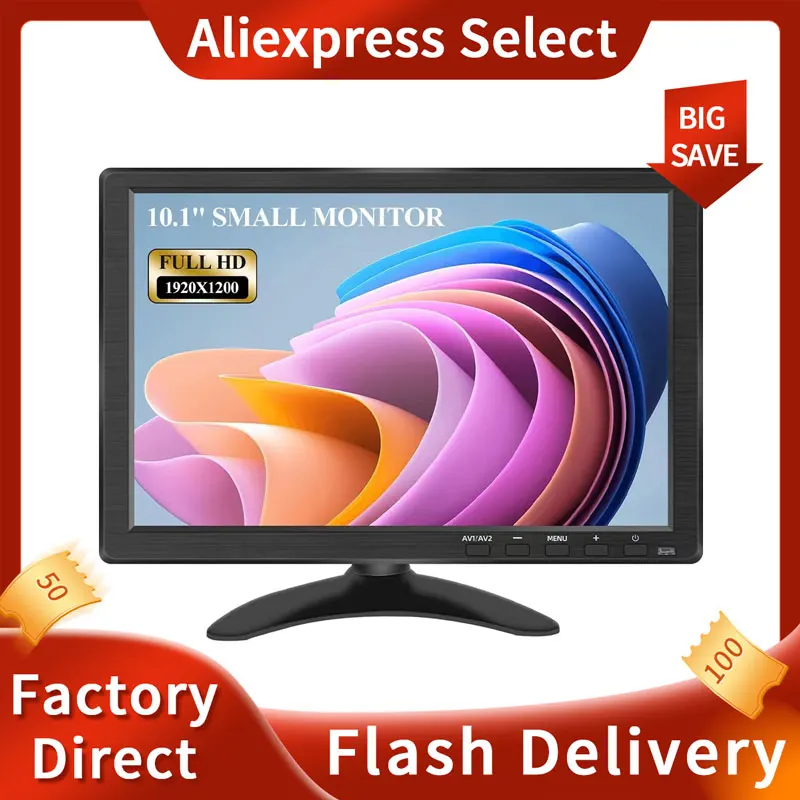 10.1inch Small Monitor Full IPS Screen Portable with Port HDMI VGA BNC AV USB Audio Video Display Laptop Computer PS3 PS4 Xbox