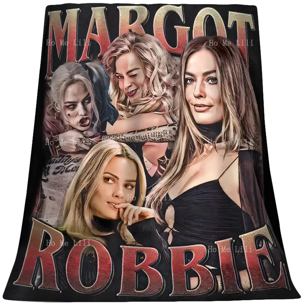 Margot Robbie Vintage Poster Print Soft Cozy Flannel Blanket Suitable For All Seasons Use