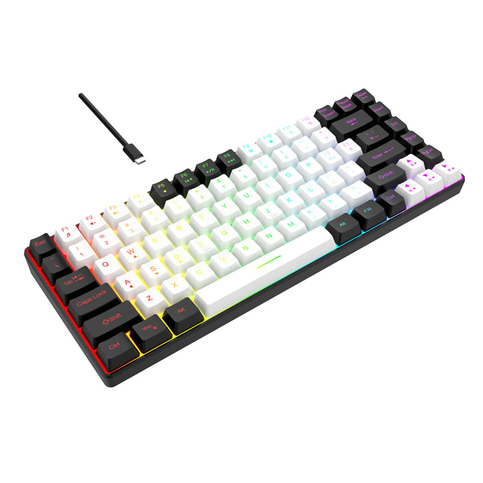 Wired Gaming Keyboard Type C 84 Keys RGB Backlit Ergonomically Curved Quiet Desktop Computer Keyboard for Family Office Editing