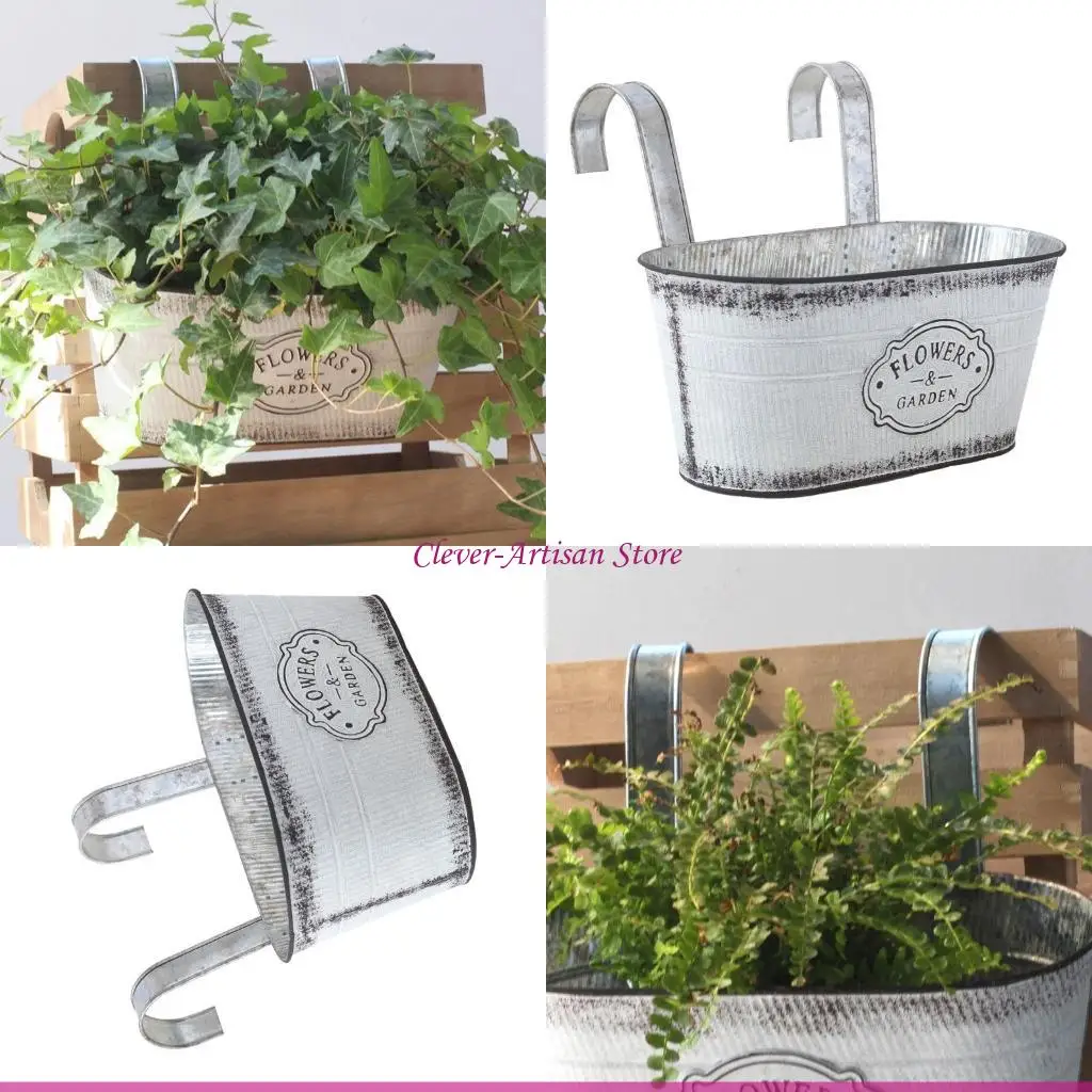 

E06B Flowers Pots Metal Iron Hanging Flowers Pots Garden Pots Metal Bucket Basket