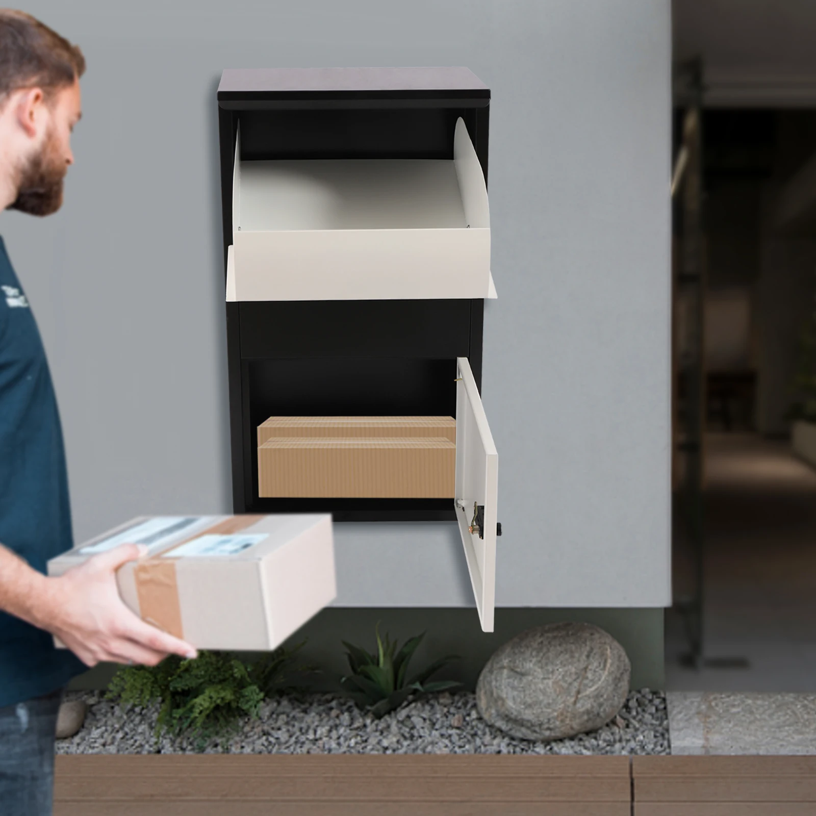 

Mail Drop Box, 25 Inch High Package Delivery Box White Black, Galvanized Steel Parcel Drop Box for Office Apartment Mailbox