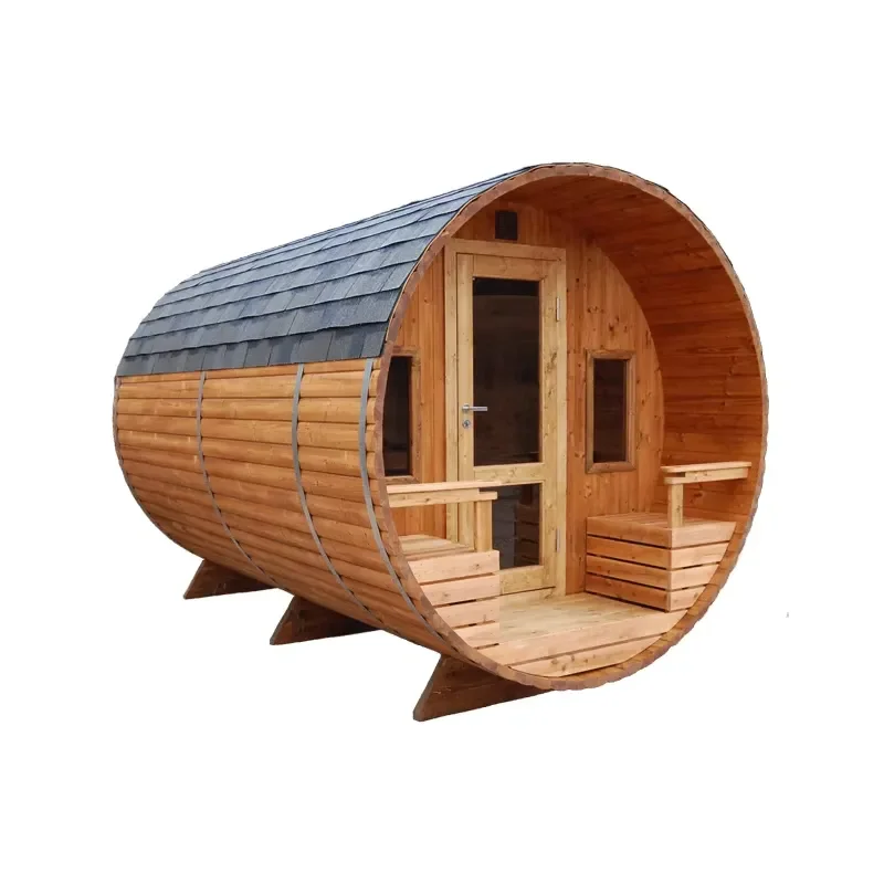Mixed Outdoor Sauna Lowest Price House Prefabricated Cedar Barrel Sauna Family 4 Optional