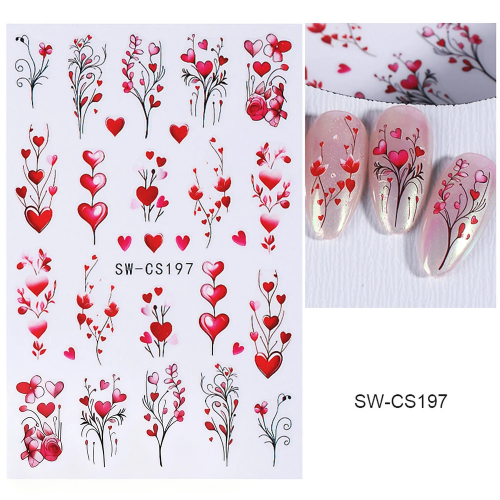 3d coração vermelho dia dos namorados decalques da arte do prego amor rosa romântico auto-adesivo etiqueta do prego diy namorados manicure decoração suprimentos