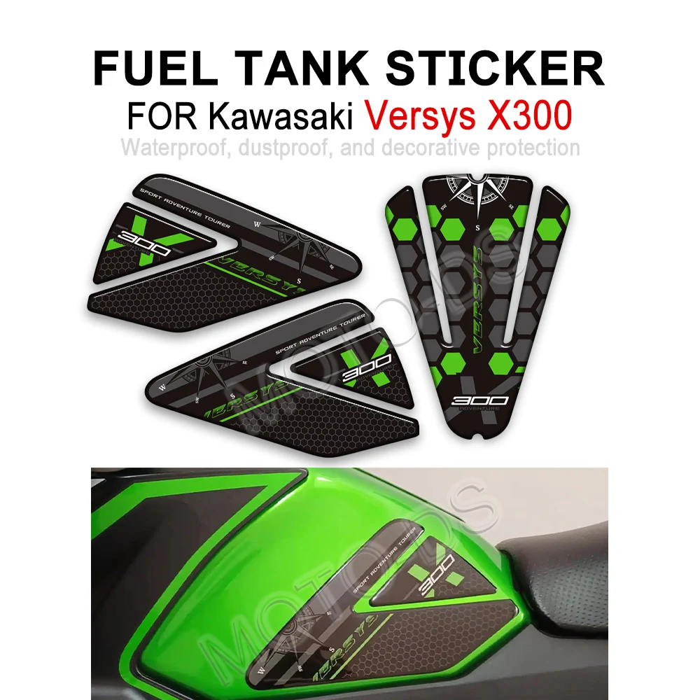 For Kawasaki Versys X 300 X300 Accessories Motorcycle Tank Pad Gas Fuel Protection Decals Fairing Front Fender Stickers