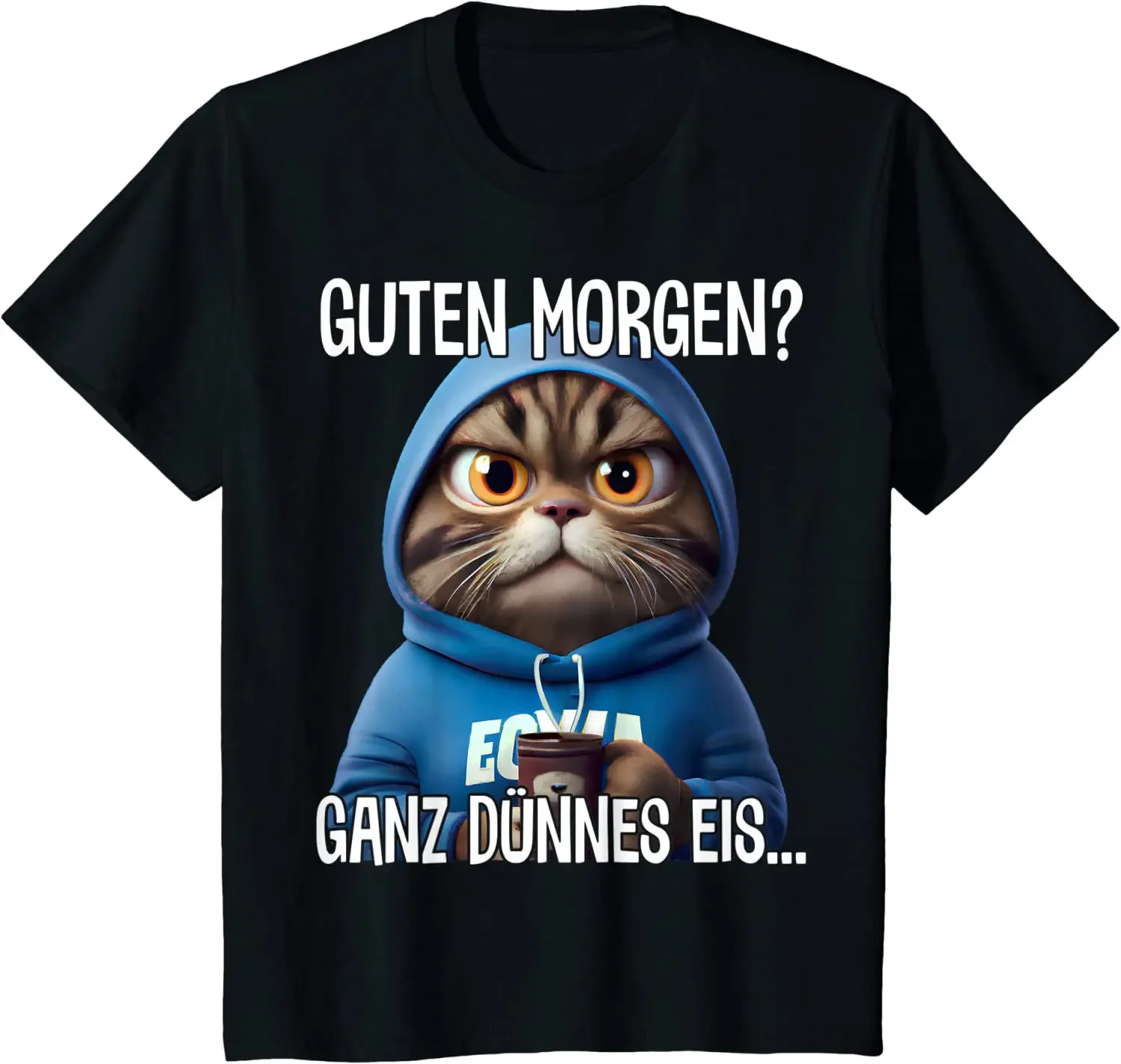 Guten Morgen - Ganz Dünnes Eis Thin Iced Coffee Lustiges Geschenk T-Shirt 100 % Baumwolle O-Ausschnitt Sommer Kurzarm Casual Herren T-Shirt