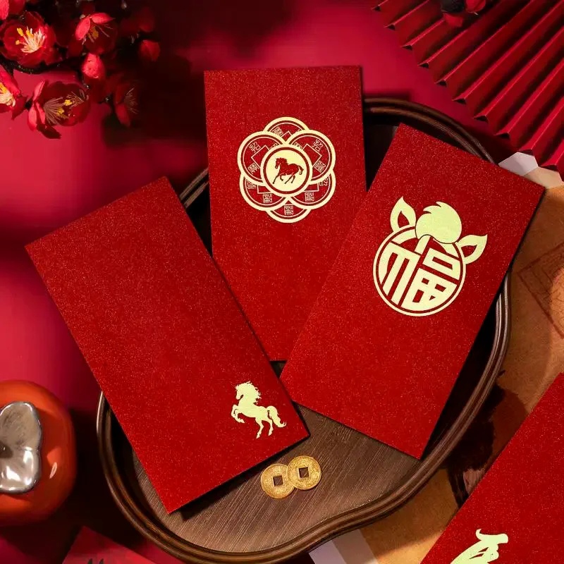 

6 шт. Новые красные конверты к Новому году 2026, китайский фестиваль Весны, денежные конверты на удачу, принадлежности для года Лошади, Лунный год